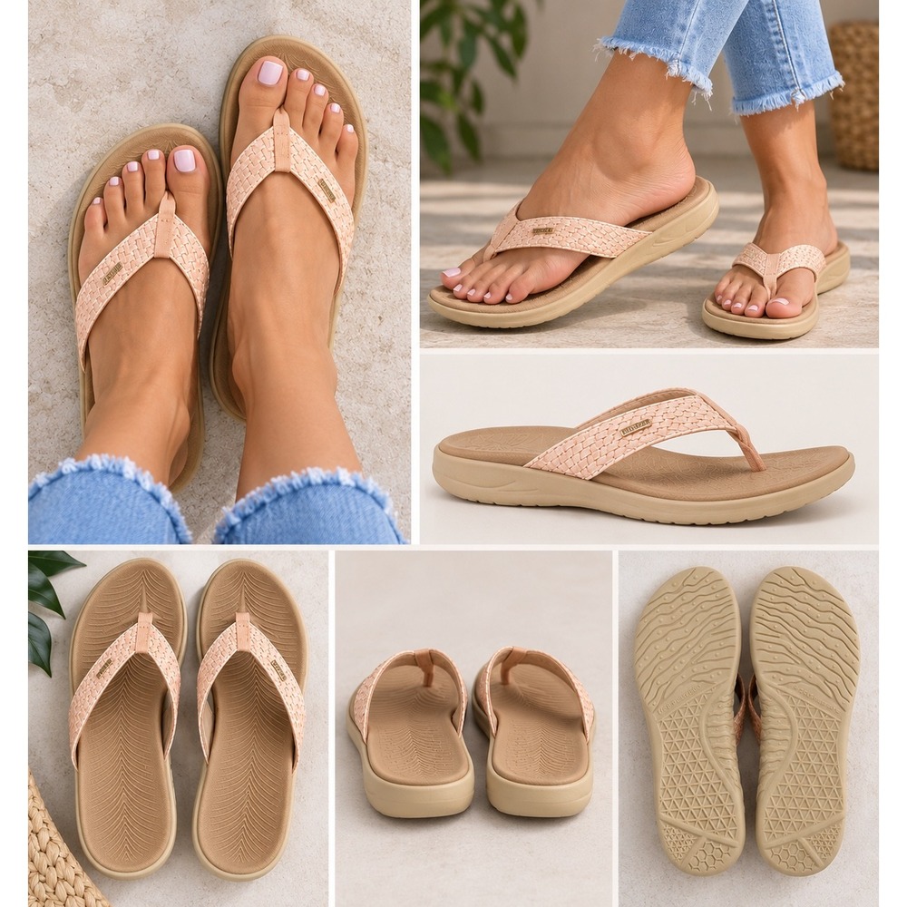 KuaiLu Womens Orthotic Flip Flops Arch Support Yoga Mat Sandals Peach Tan US 8.5